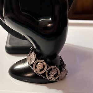 ANTIQUE VINTAGE  SWISS COIN SILVER METAL CHARM Bracelet